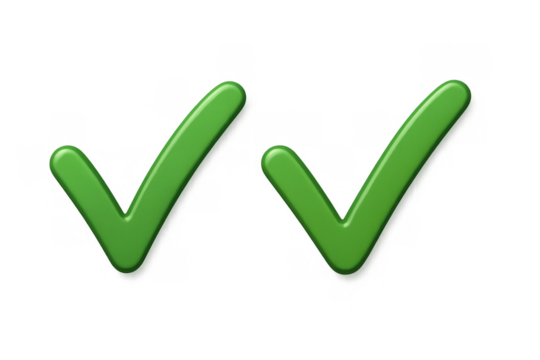Green check mark symbols on a transparent background, depicting concepts like approval, success, and verification