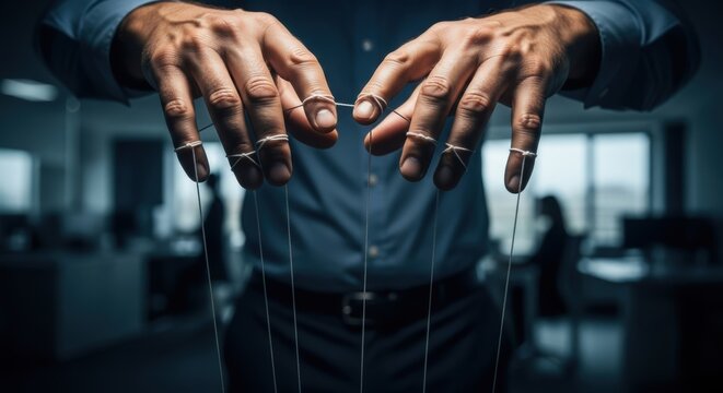 Businessman Controlling Things With Strings, Hands, Manipulation, Puppeteer