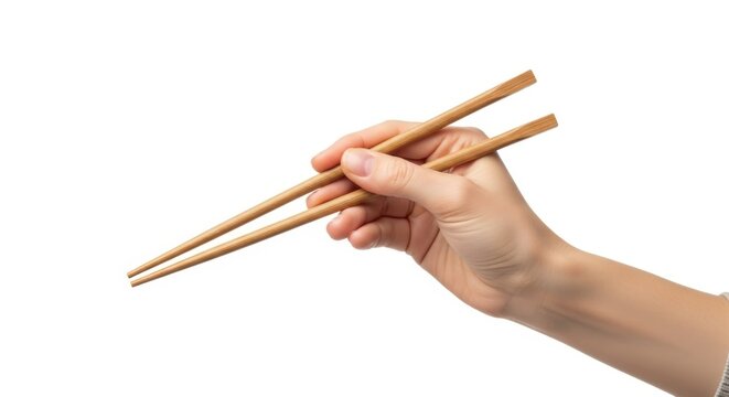 Person's Hand Holding Wooden Chopsticks, Food, Eating, Asian