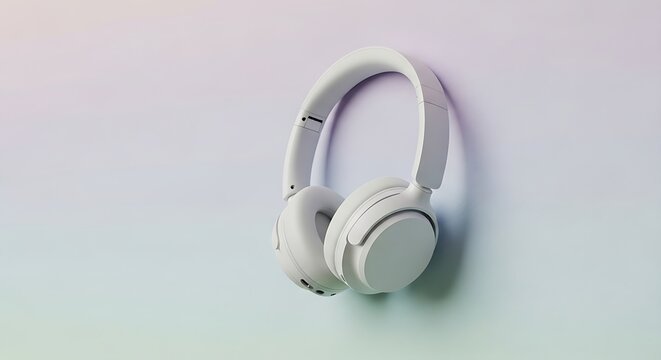 Elegant white headphones in soft gradient lighting, clean close-up product shot ideal for audio branding, music ads, and tech marketing.