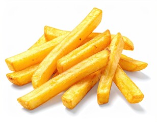 Golden French Fries on White Background