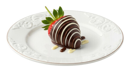 Delicious chocolate-covered strawberry dessert elegant plate gourmet isolated on transparent background