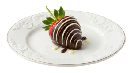 Delicious chocolate-covered strawberry dessert elegant plate gourmet isolated on transparent background