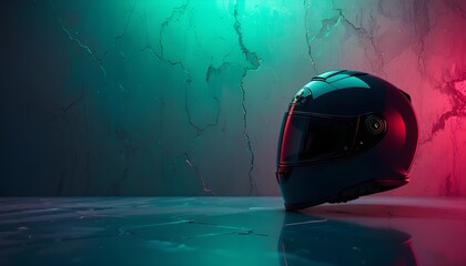 Car submerged in water at night with blue light and technology elements