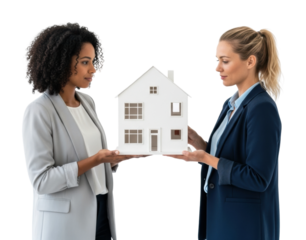 Real estate negotiation between professionals isolated on transparent background