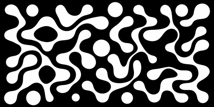 Abstract organic fluid shapes and circles creating a dynamic black and white pattern background - Powered by Adobe