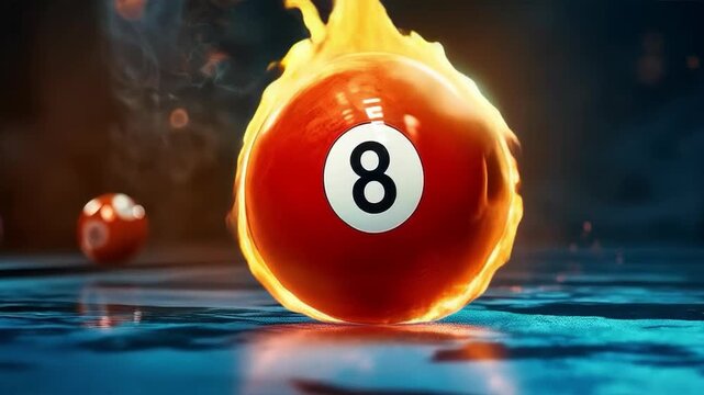 The burning eighth ball on the otherworldly table symbolises mysticism and destiny, serving as the main backdrop for themed events or mysterious stories.

