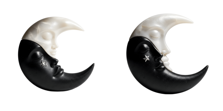 Moon faces sculpture isolated on transparent background