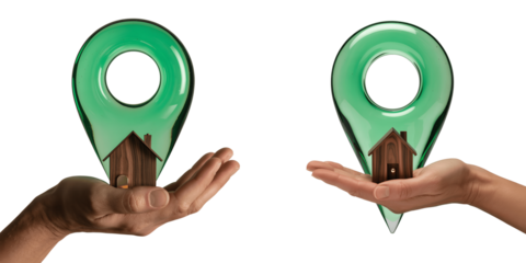 House in location pin isolated on transparent background