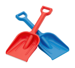 Children playing with colorful shovels outdoors fun activity daylight isolated on transparent background
