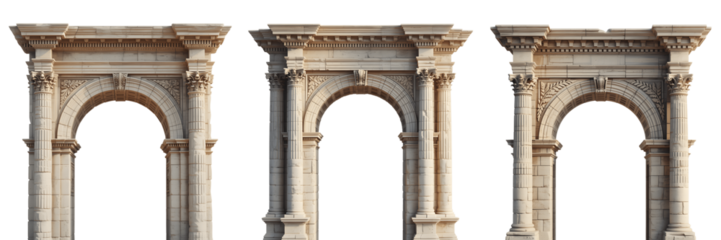 A Set For Arch classical stone architectural element isolated on transparent background
