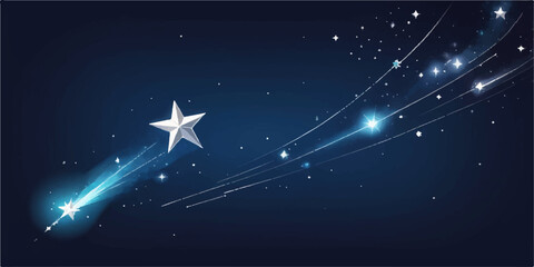 Abstract blue and dark starry night sky background with shining winter holiday light and magic celebration design