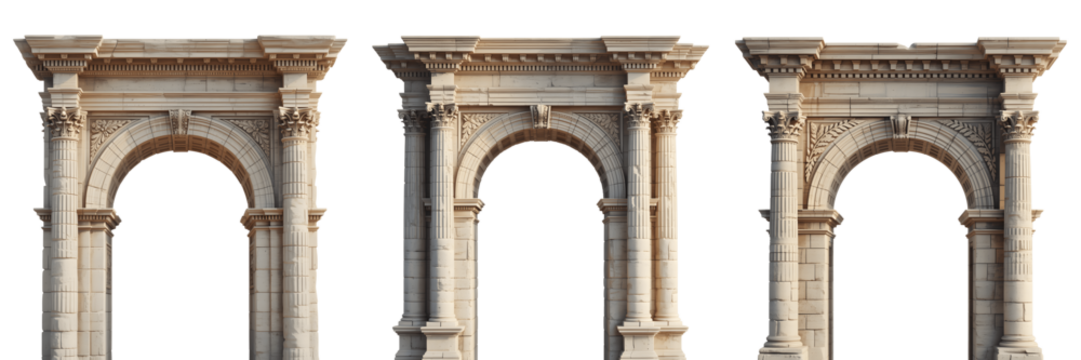 A Set For Arch classical stone architectural element isolated on transparent background