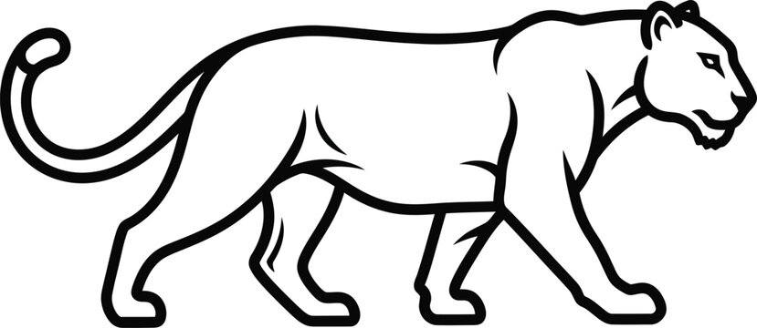 Vector illustration of a walking panther black and white outline design eps silhouette