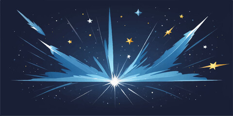 Abstract blue starry night sky background with bright magic Christmas firework celebration vector illustration