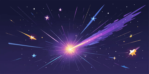 Bright blue starry night sky abstract vector illustration with glowing holiday fireworks design