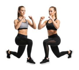 Fitness action gym exercise pose dynamic environment isolated on transparent background