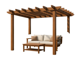 A suburban garden veranda with a pergola for partial shade and stylish outdoor living.