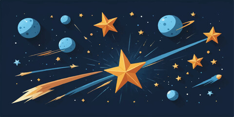 Vector illustration of the night sky with moon and stars, a beautiful dark blue winter space landscape