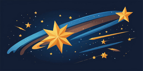 Bright vector illustration of a dark night sky with a glowing rocket flying past the moon and stars, perfect for a Christmas or new year card design