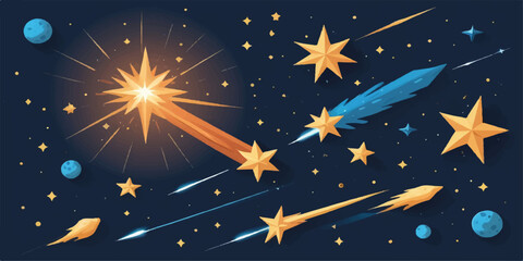 Vector illustration of a starry night sky design with bright space light and winter snow pattern