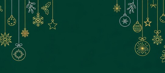 Christmas ornaments and snowflakes hanging on a green background for holiday decoration ideas