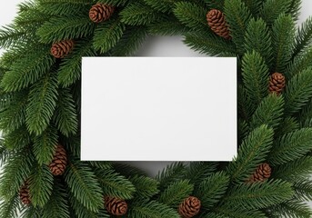 Christmas wreath with blank card isolated on white background