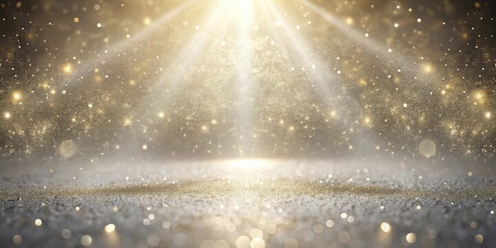 A shimmering, golden backdrop with sparkling glitter and radiant light beams for elegant design projects