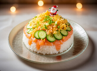 Christmas Sushi Cake with Santa Decoration