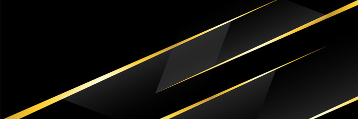Modern Black Background With Gold Line. Abstract Business Wallpaper. Luxury. Banner. Vector Illustration