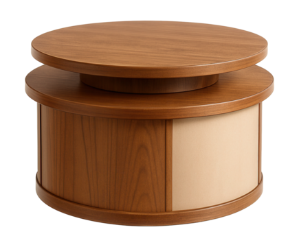 Round reception desk with a rotating top, perfect for a cozy home salon setting.