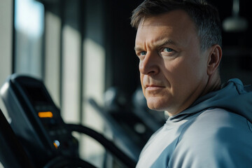 Focused sportsman resting during workout session in modern gym environment, healthy active lifestyle generative ai