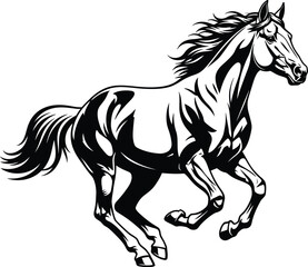 Obraz premium Running horse vector illustration black and white equine mammal animal eps silhouette