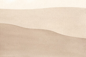 Abstract art hand drawn watercolor brown wavy desert sand background on textured watercolor paper for wallpaper banner template page design.