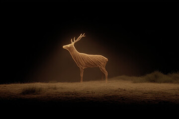 majestic deer with augmented reality antlers illuminated by glowing digital lines stands proudly