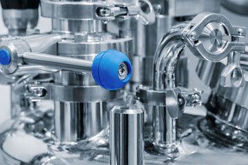 Food production machine with stainless steel pipes, cooling radiator as separator and tanks, valves...