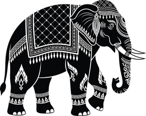 Ornate elephant vector illustration thai art design black and white eps silhouette