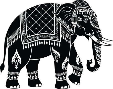 Ornate elephant vector illustration thai art design black and white eps silhouette