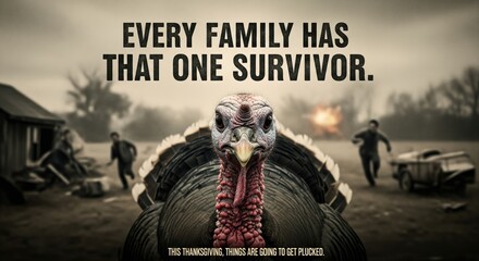 Thanksgiving turkey with a humorous message about survival