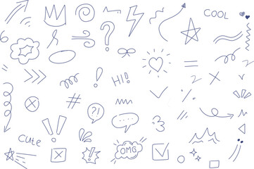 Abstract hand-drawn doodle background with playful shapes and random symbols, ideal for creative layouts, posters, covers, and modern design themes.