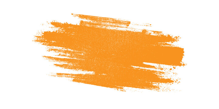 Textured orange paint brush stroke with speckles on a white background abstract graphic element vector