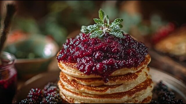 Winter Pancakes With Warm Berry Compote