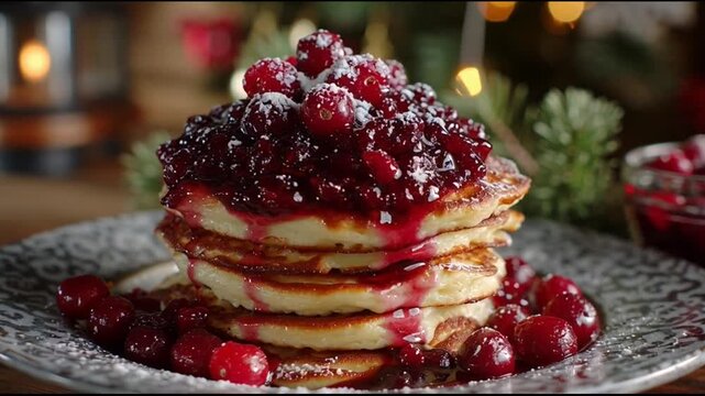 Winter Pancakes With Warm Berry Compote