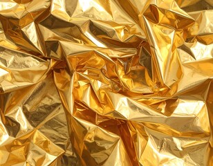 Golden Crumpled Foil Texture Background