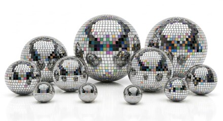 Disco Ball Collection on White Background, Mirror ball, Sphere, Reflective