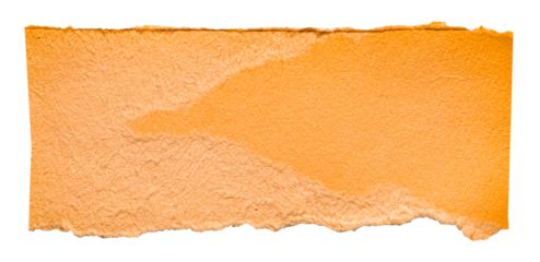 Isolated cut out torn piece of blank orange paper memo note cardboard with rough texture edges and copy space for text, transparent png background design element