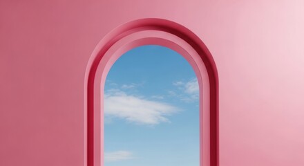 Pink Archway to Blue Sky and Clouds, Abstract, Background, Architecture