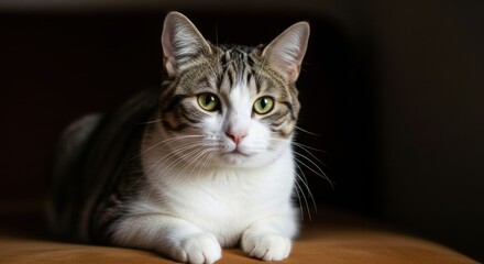Close-up of a Tabby Cat with Green Eyes, Feline, Domestic cat, Animal