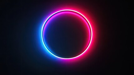 Fototapeta premium Vibrant Neon Circle with Blue and Pink Glowing Effects on a Dark Background for Modern Design and Eye-Catching Visual Content
