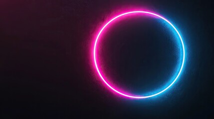 Obraz premium Vibrant Neon Circle on Dark Background, Glowing Light in Blue and Pink, Modern Abstract Art Design for Background or Wallpaper Use